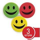 Стиратели магнитные для магнитно-маркерной доски, диаметр 90 мм, "Смайлик", КОМПЛЕКТ 3 ШТ., STAFF "Basic", ассорти, 237502 237502
