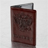 Обложка для паспорта STAFF, полиуретан под кожу, ГЕРБ, коричневая, 237604 237604