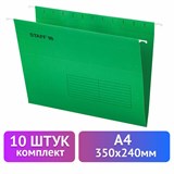 Подвесные папки А4 (350х240 мм) до 80 л., КОМПЛЕКТ 10 шт., зеленые, картон, STAFF, 270929 270929