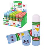Клей-карандаш Зверята: кошка, мышка, хрюшка, 9 г, фигурный колпачок, BRAUBERG KIDS, 271138 271138