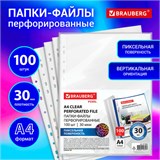 Папки-файлы перфорированные с антибликовой текстурой А4 BRAUBERG PIXEL, КОМПЛЕКТ 100 шт., 30 мкм, 271826 271826