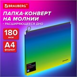 Папка-конверт расширяющаяся на молнии BRAUBERG "Grade", А4, до 300 листов, зелено-голубой градиент, 0,18 мм, 271966 271966