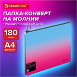 Папка-конверт расширяющаяся на молнии BRAUBERG "Grade", А4, до 300 листов, розово-голубой градиент, 0,18 мм, 271967 271967
