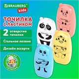 Точилка с ластиком 2 в 1 BRAUBERG KIDS "Зверушки", 2 отверстия, дизайн ассорти, 271989 271989