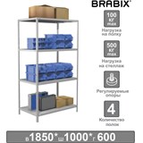Стеллаж металлический BRABIX MS Plus-185/60-4, 1850х1000х600 мм, 4 полки, регулируемые опоры, 291107 291107
