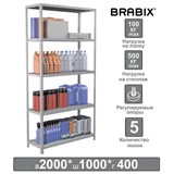 Стеллаж металлический BRABIX MS Plus-200/40-5, 2000х1000х400 мм, 5 полок, регулируемые опоры, 291109 291109