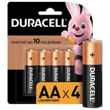 Батарейки КОМПЛЕКТ 4 шт., DURACELL Basic ОРИГИНАЛ, AA (LR6, 15А), алкалиновые, пальчиковые 450402