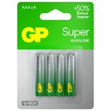 Батарейки КОМПЛЕКТ 4 шт., GP Super, AAA (LR03, 24А), алкалиновые, мизинчиковые, блистер, 24A-2CR4 450436