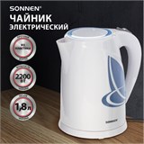 Чайник SONNEN KT-1767, 1,8 л, 2200 Вт, закрытый нагревательный элемент, пластик, белый/синий, 453416 453416
