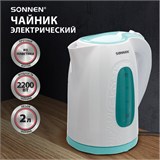 Чайник SONNEN KT-2016, 2 л, 2200 Вт, закрытый нагревательный элемент, пластик, белый/голубой 453417