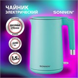 Чайник электрический с двойными стенками SONNEN KT-8719M, 1,5 л, 2200 Вт, мятный, 454694 454694