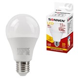 Лампа светодиодная SONNEN, 15 (130) Вт, цоколь Е27, груша, теплый белый, 30000 ч, LED A65-15W-2700-E27, 454919 454919