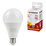 Лампа светодиодная SONNEN, 20 (150) Вт, цоколь Е27, груша, теплый белый, 30000 ч, LED A80-20W-2700-E27, 454921 454921
