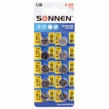Батарейка алкалиновая таблетка 1 шт., SONNEN Alkaline, 189A (G10, LR54), блистер, отрывной блок, 455602 455602