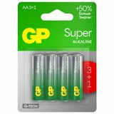 Батарейки КОМПЛЕКТ 4 шт., GP Super, AA (LR6,15А), алкалиновые, пальчиковые, ПРОМО 3+1, 15A3/1-2CR4 455920