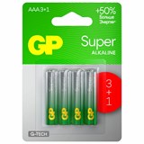 Батарейки КОМПЛЕКТ 4 шт., GP Super, AAA (LR03,24А), алкалиновые, мизинчиковые, ПРОМО 3+1, 24A3/1-2CR4 455921