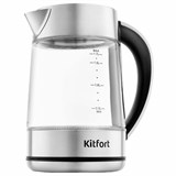 Чайник KITFORT КТ-690, 1,7 л, 2200 Вт, закрытый нагревательный элемент, LED дисплей, ТЕРМОРЕГУЛЯТОР, стекло, серебро 456024