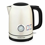 Чайник с термометром BRAYER BR1005YE, 1,7л, 2200Вт, закрытый нагревательный элемент, сталь, бежевый 456046