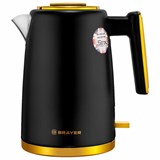 Чайник BRAYER BR1017, 1,7 л, 2200 Вт, закрытый нагревательный элемент, сталь, черный 456060