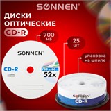 Диски CD-R SONNEN, 700 Mb, 52x, Cake Box (упаковка на шпиле) КОМПЛЕКТ 25 шт., 513531 513531