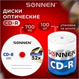 Диски CD-R SONNEN, 700 Mb, 52x, Cake Box (упаковка на шпиле) КОМПЛЕКТ 100 шт., 513533 513533