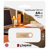 Флеш-диск 64 GB, KINGSTON DataTraveler SE9 G3 USB 3.2, металлический корпус, золотой, DTSE9G3/64GB 514073