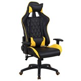 Кресло компьютерное BRABIX "GT Master GM-110", две подушки, экокожа, черное/желтое, 531927 531927