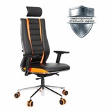 Кресло компьютерное МЕТТА "ErgoLife" 10 B2-160D, 2D-подголовник, экокожа/сетка, черное/оранжевое 533006