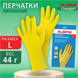 Перчатки МНОГОРАЗОВЫЕ латексные LAIMA СТАНДАРТ, хлопчатобумажное напыление, ПЛОТНЫЕ, размер L (большой), желтые, вес 44 г, 600270 600270