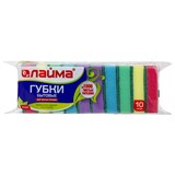 Губки для мытья посуды ЛАЙМА, КОМПЛЕКТ 10 шт., чистящий слой, (в27*ш96*г64мм) 601552