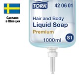 Картридж с жидким мылом-гелем для тела и волос одноразовый TORK (Система S1) Premium, 1 л, 421601, 420601 602955