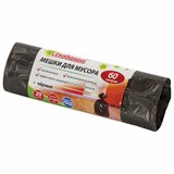 Мешки для мусора 60 л черные в рулоне 20 шт., ПНД 5 мкм, 57х65 см, ЛЮБАША эконом, 605331 605331