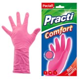 Перчатки МНОГОРАЗОВЫЕ латексные PACLAN "Practi Comfort", хлопчатобумажное напыление, размер L (большой), розовые, вес 66 г, 407272 606355