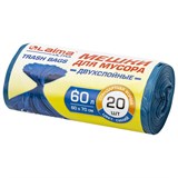 Мешки для мусора LAIMA ULTRA 60 л синие, в рулоне 20 шт. прочные, ПВД 21 мкм, 60х70 см, 607687 607687