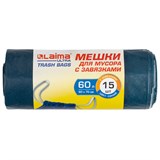 Мешки д/мусора 60л с завязками LAIMA "ULTRA" синие, 15 шт., особо прочные, ПСД 30 мкм, 60х70 см 607696