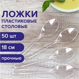 Ложка столовая одноразовая пластиковая 180 мм, прозрачная, КОМПЛЕКТ 50 шт., ЭТАЛОН, WELDAY, 607835 607835