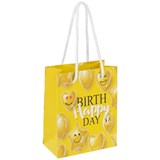 Пакет подарочный (1 штука) 11x6x15 см, ЗОЛОТАЯ СКАЗКА "Happy Birthday", глиттер, желтый, 608237 608237
