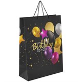 Пакет подарочный (1 штука) 33x13x45 см, ЗОЛОТАЯ СКАЗКА "Happy Birthday", фольга, черный, 608240 608240