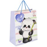 Пакет подарочный (1 штука) 26x13x32 см, ЗОЛОТАЯ СКАЗКА "Lovely Panda", глиттер, белый с голубым, 608241 608241