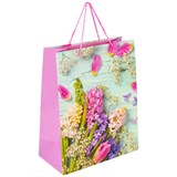 Пакет подарочный (1 штука) 26x13x32 см, ЗОЛОТАЯ СКАЗКА "Spring Flowers", глиттер, розовый, 608247 608247