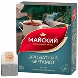 Чай МАЙСКИЙ "Ароматный бергамот" черный цейлонский байховый, 100 пакетиков по 1,5 г, 102627 624179