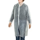 Халат одноразовый белый на липучке КОМПЛЕКТ 10 шт., XL, 52-54 размер, 110 см, рукав на резинке, 25 г/м2, KLEVER 631242