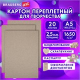 Картон переплетный, толщина 2,5 мм, А5 (148х210 мм), КОМПЛЕКТ 20 шт., BRAUBERG ART, 665560 665560