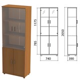 Шкаф закрытый со стеклом "Монолит", 740х390х2050 мм, цвет орех гварнери (КОМПЛЕКТ) 980085