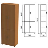 Шкаф закрытый "Монолит", 740х390х2050 мм, цвет орех гварнери (КОМПЛЕКТ) 980088