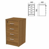 Тумба приставная "Арго", 440х450х760 мм, 4 ящика, замок, орех (КОМПЛЕКТ) 981531