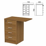 Тумба приставная "Арго", 730х450х760 мм, 4 ящика, замок, орех (КОМПЛЕКТ) 981536