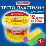 Пластилин на растительной основе (тесто для лепки) ПИФАГОР, 12 цветов, 360 г, пластиковое ведро, 104546 104546