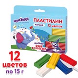 Пластилин мягкий ЮНЛАНДИЯ "ЮНЫЙ ВОЛШЕБНИК", 12 цветов 180 г, СО СТЕКОМ, ВЫСШЕЕ КАЧЕСТВО, европодвес, 106439 106439