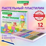 Пластилин классический пастельные цвета BRAUBERG KIDS, 12 цветов, 180 грамм, стек, 106681 106681